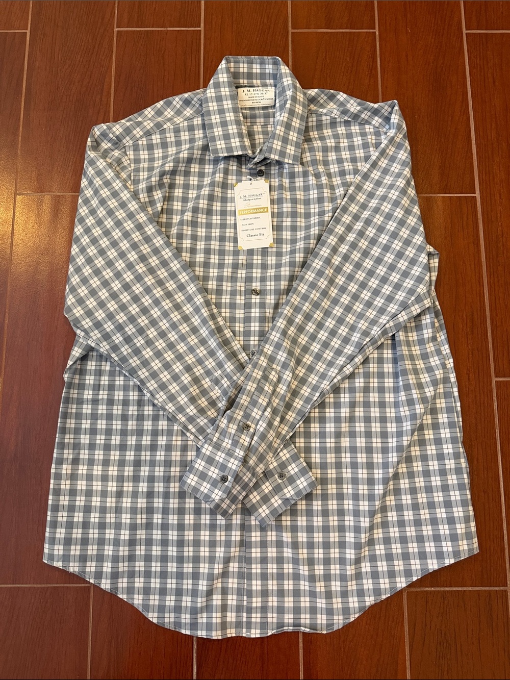 Haggar Blue and White Plaid Dress Shirt